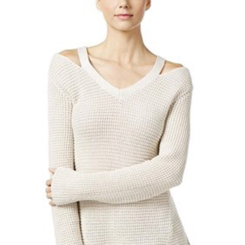 New! White Sparkle Destructed Cut Out Sweater